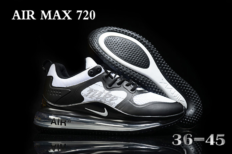 Women 2020 Nike Air Max 720 Black White Shoes